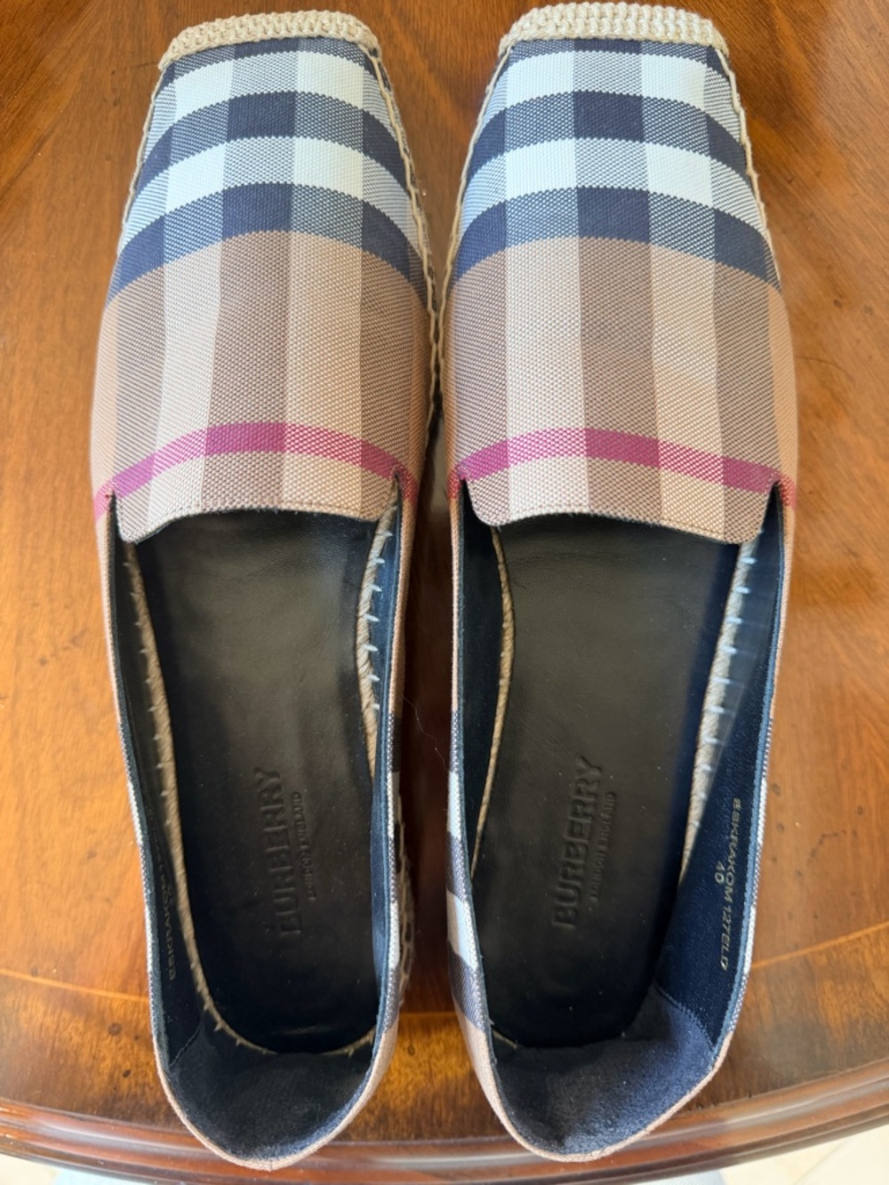 New Alport Check Burberry Women’s Check Espadrille Flats, Size 40